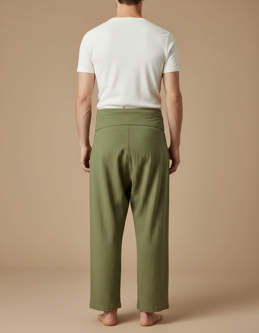 Pantalon Jupe Vert Coton Ample Décontracté Homme - Kaki Lin - vue 2