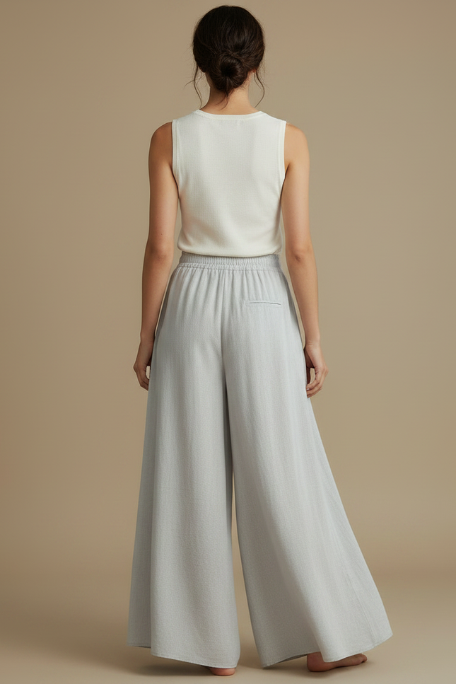 Pantalon Jupe Gris Fluide Ample Élégant Décontracté - Lin - vue 2