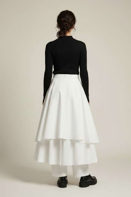 Pantalon Jupe Blanc Superposé Fluide Élégant Asymétrique - Coton - vue 2