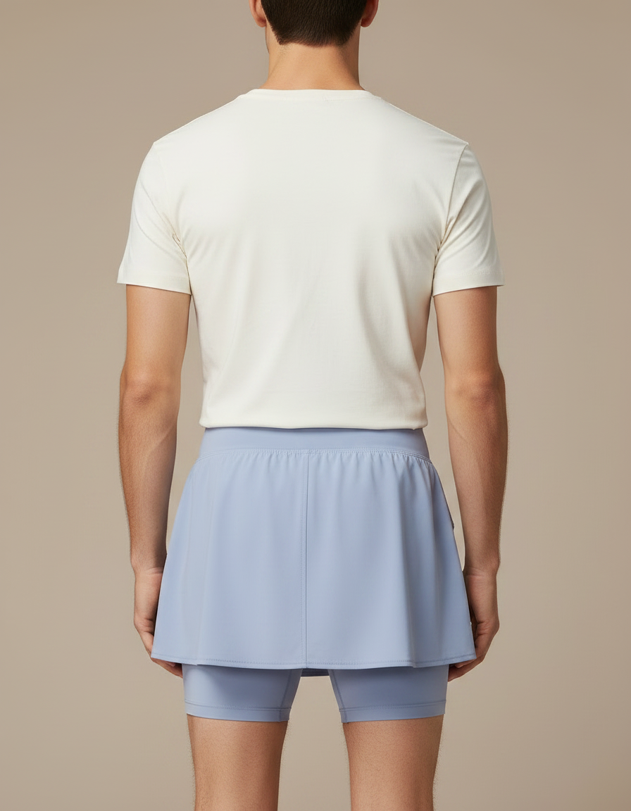 Pantalon Jupe Bleu Ciel Superposé Sportif Court Fluide - Polyester - vue 2