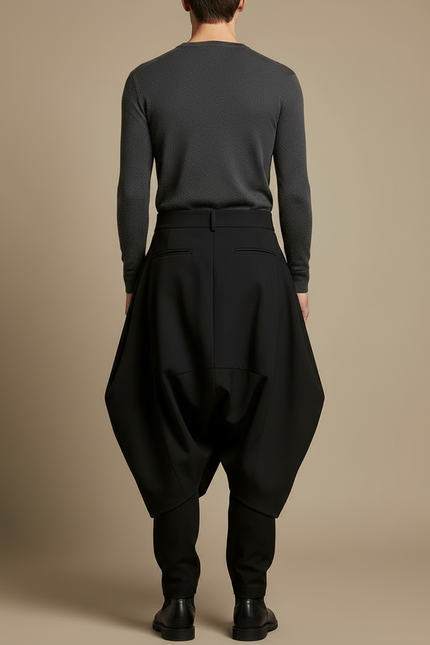Pantalon Jupe Noir Ample Déstructuré Asymétrique Homme - Polyester - vue 2