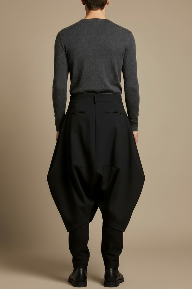 Pantalon Jupe Noir Ample Déstructuré Asymétrique Homme - Polyester - vue 2
