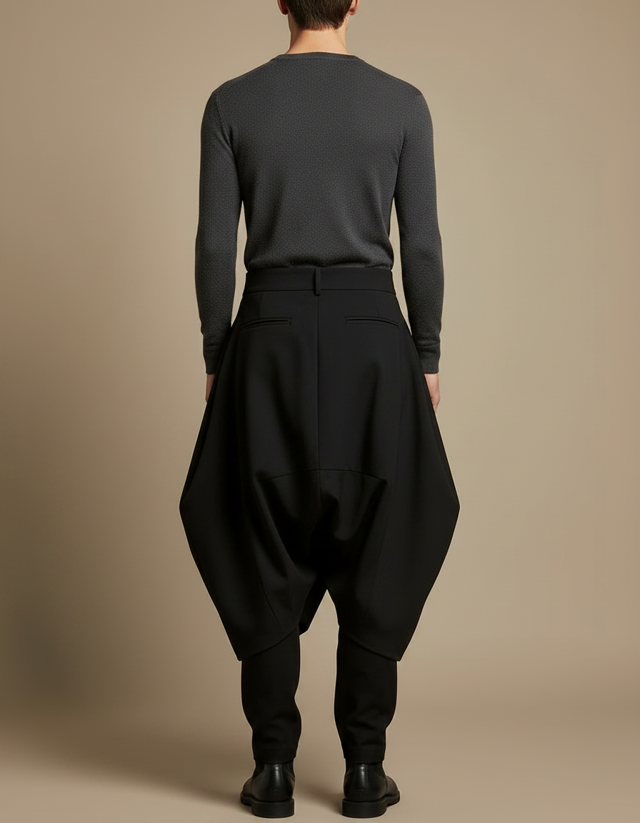 Pantalon Jupe Noir Ample Déstructuré Asymétrique Homme - Polyester - vue 2