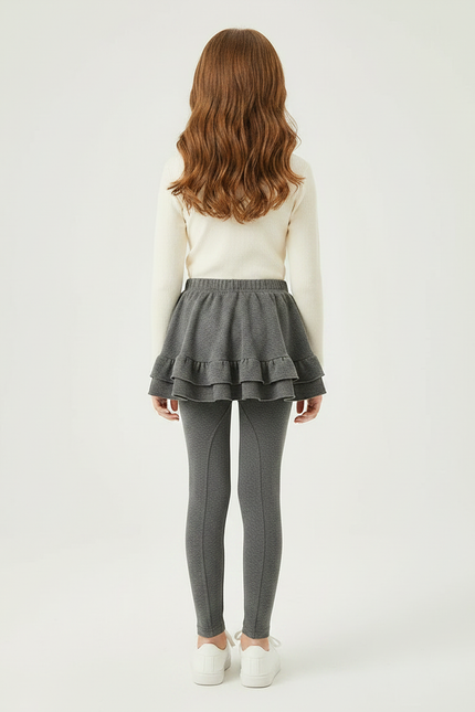 Pantalon Jupe Gris Côtelé Volanté Enfant Mode - Molleton - vue 2