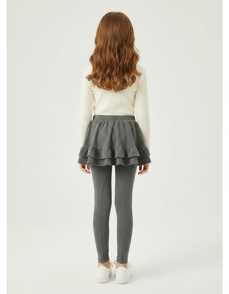 Pantalon Jupe Gris Côtelé Volanté Enfant Mode - Molleton - vue 2