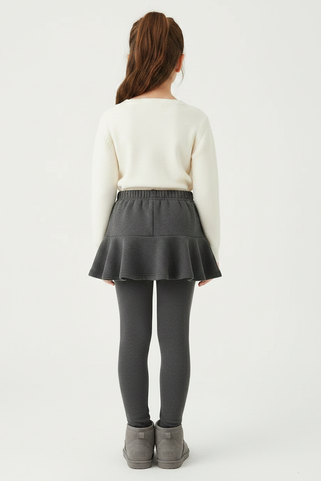 Pantalon Jupe Gris Volants Confortable Intégré Fille - Molleton - vue 2