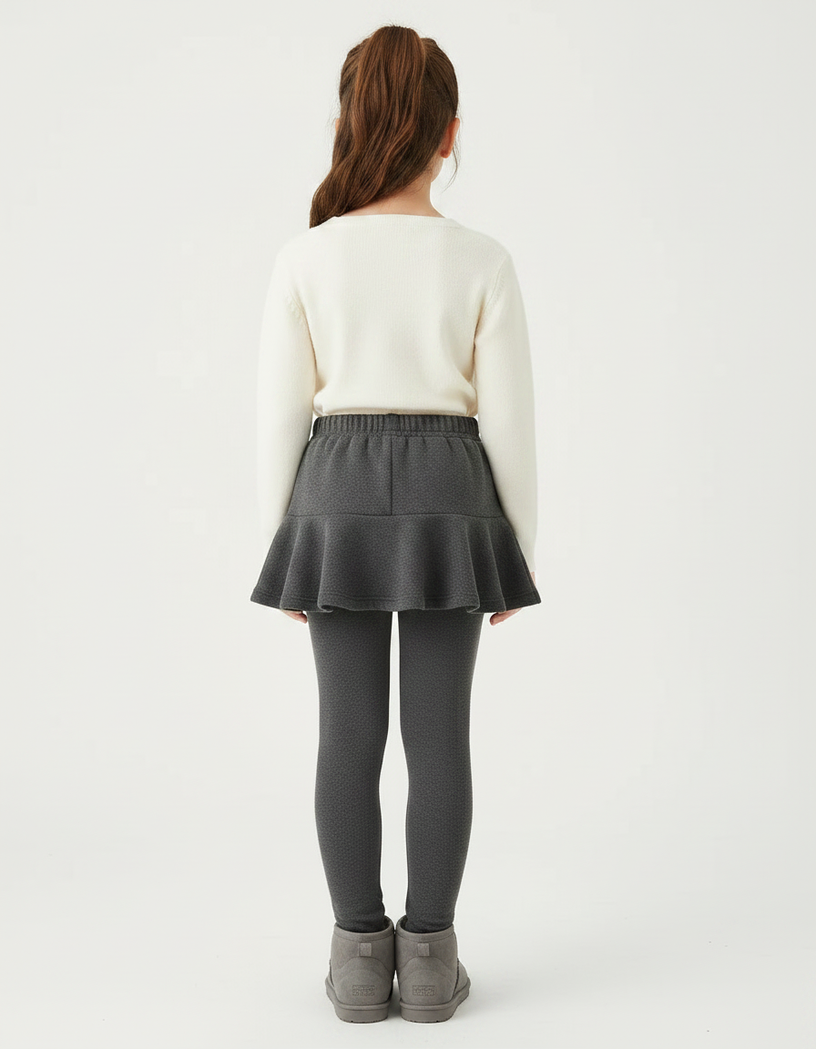Pantalon Jupe Gris Volants Confortable Intégré Fille - Molleton - vue 2