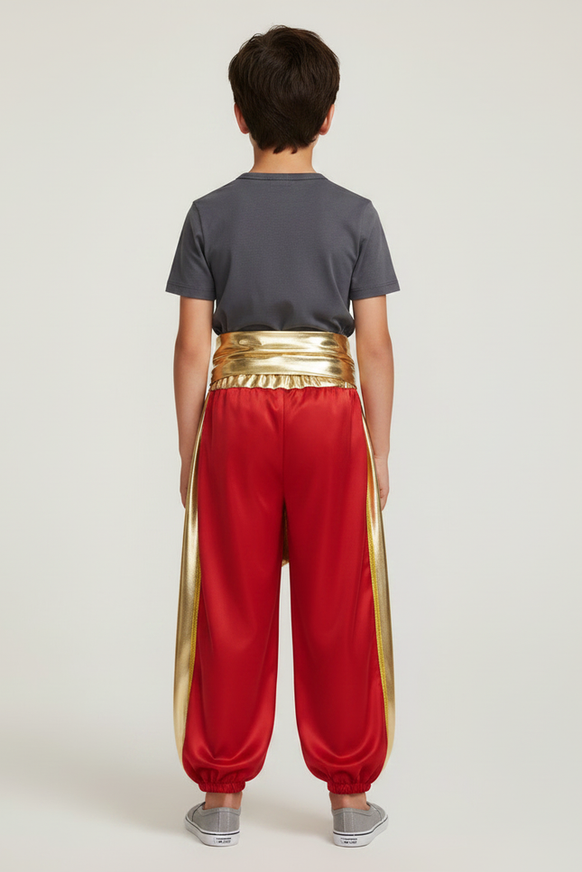 Pantalon Jupe Rouge Satiné Drapé Doré Garçon Cosplay - vue 2