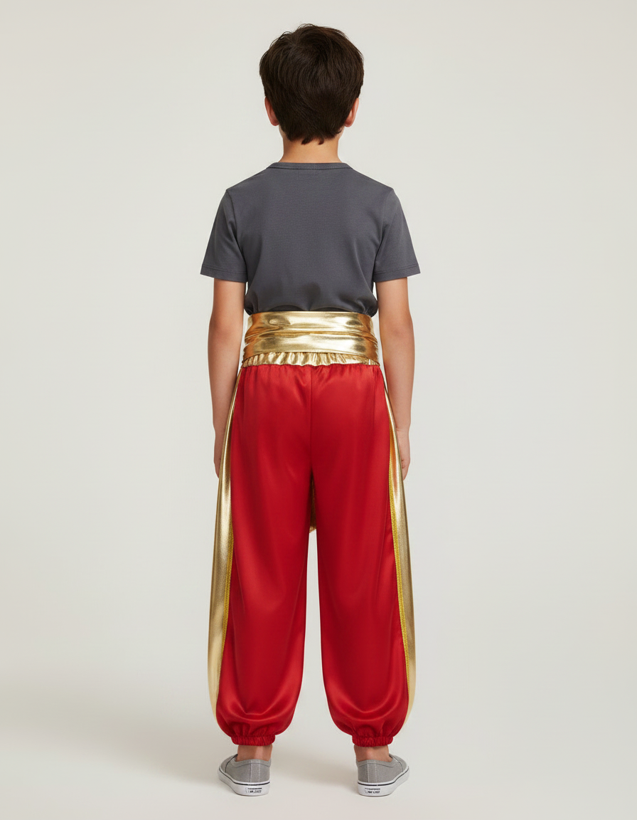 Pantalon Jupe Rouge Satiné Drapé Doré Garçon Cosplay - vue 2