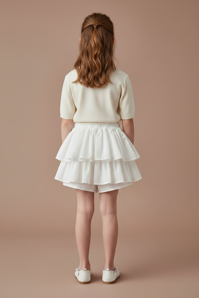 Pantalon Jupe Blanc Volants Plissé Enfant Mignon - Toile - vue 2