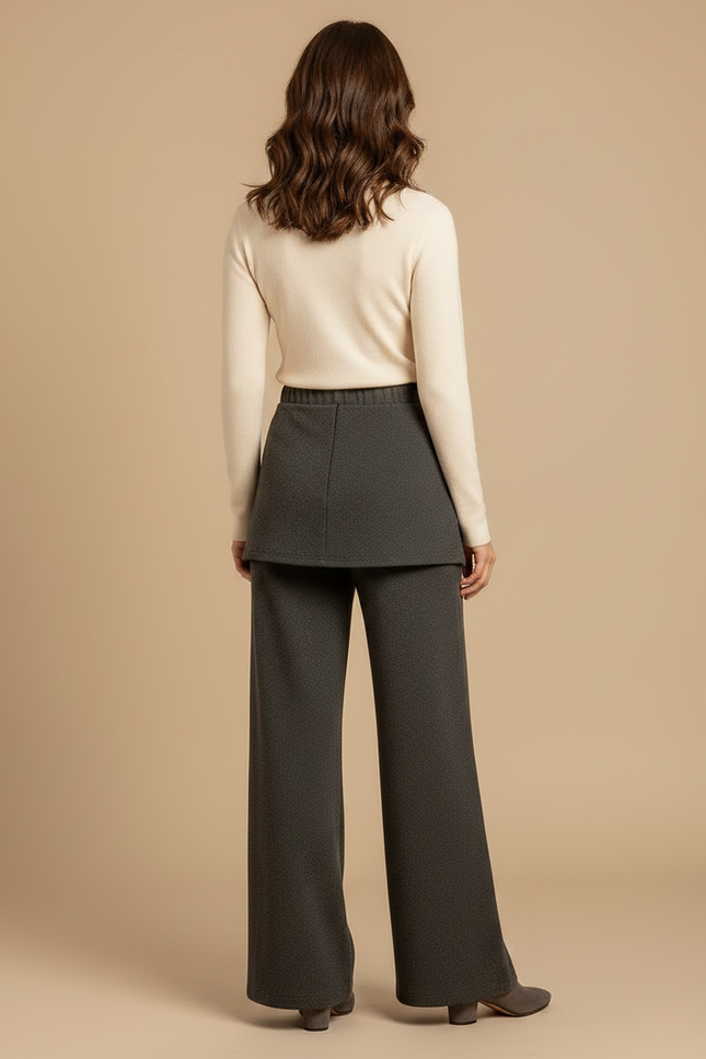 Pantalon Jupe Gris Maille Douce Évasé Boutonné Chic - vue 2
