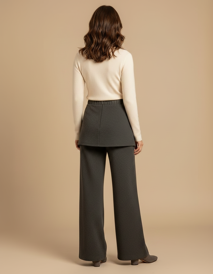 Pantalon Jupe Gris Maille Douce Évasé Boutonné Chic - vue 2