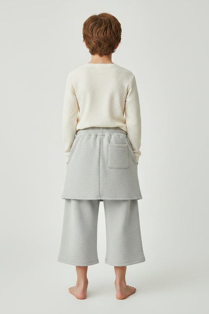 Pantalon Jupe Gris Ample Décontracté Coton Épais Garçon - Molleton - vue 2