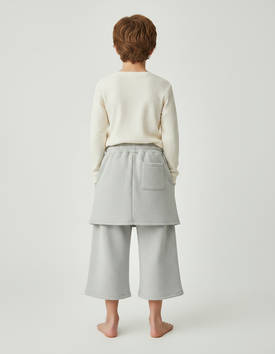 Pantalon Jupe Gris Ample Décontracté Coton Épais Garçon - Molleton - vue 2