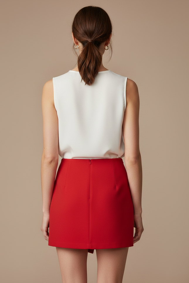 Pantalon Jupe Rouge Asymétrique Élégant Décontracté Femme - Gabardine - vue 2