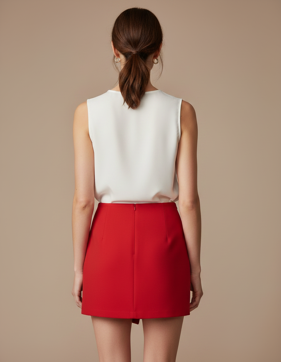 Pantalon Jupe Rouge Asymétrique Élégant Décontracté Femme - Gabardine - vue 2