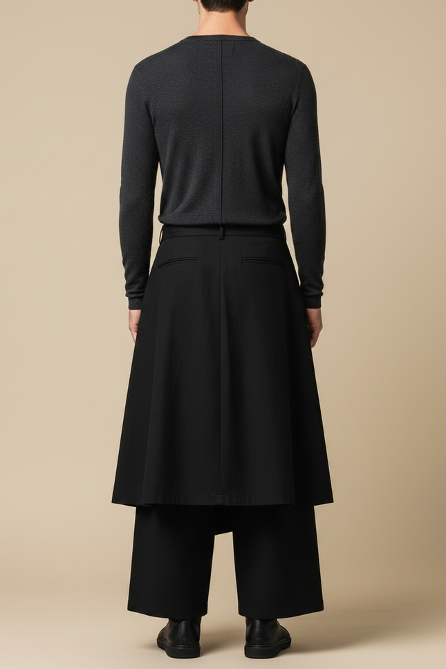 Pantalon Jupe Noir Ample Asymétrique Urbain Homme - Gabardine - vue 2