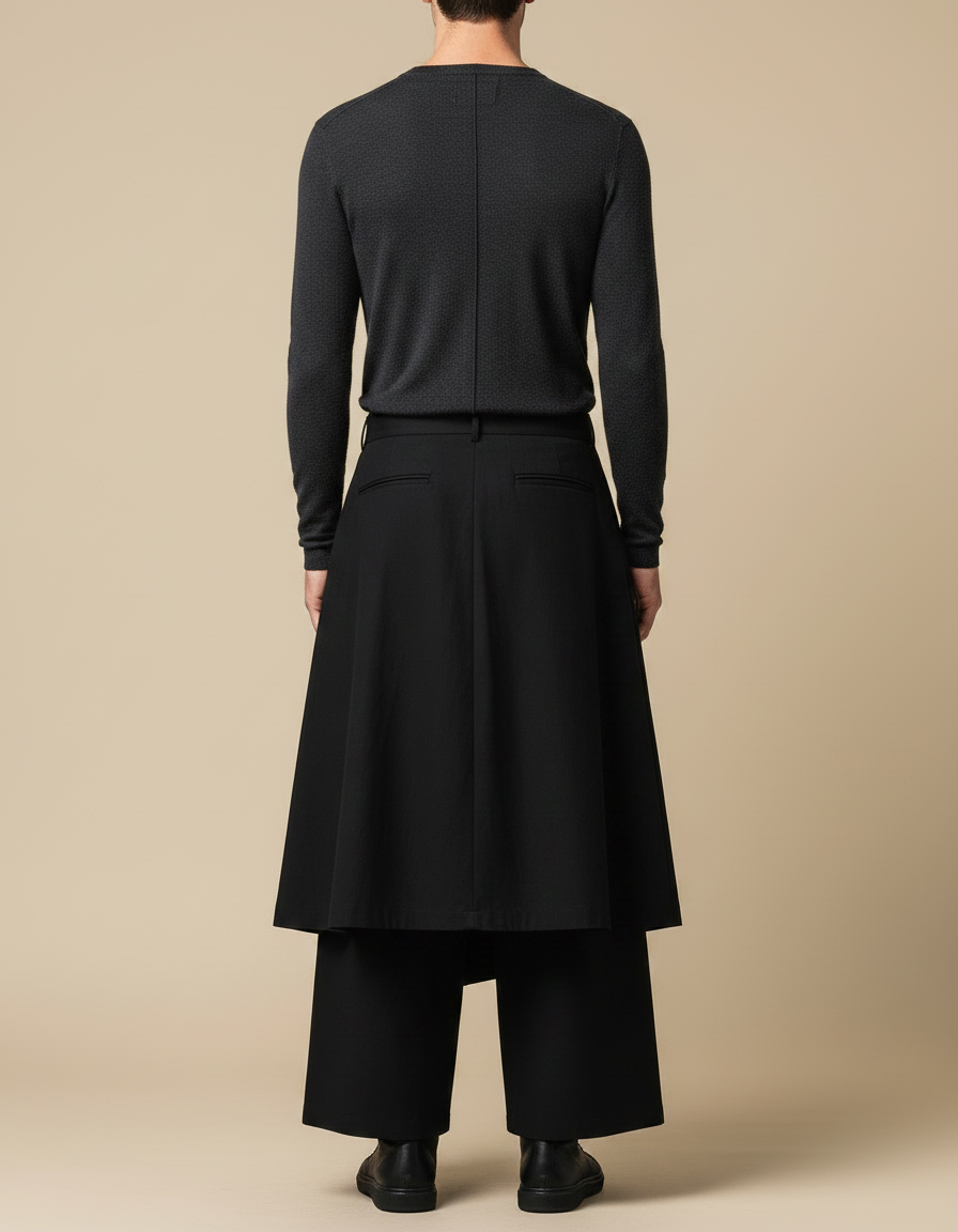 Pantalon Jupe Noir Ample Asymétrique Urbain Homme - Gabardine - vue 2