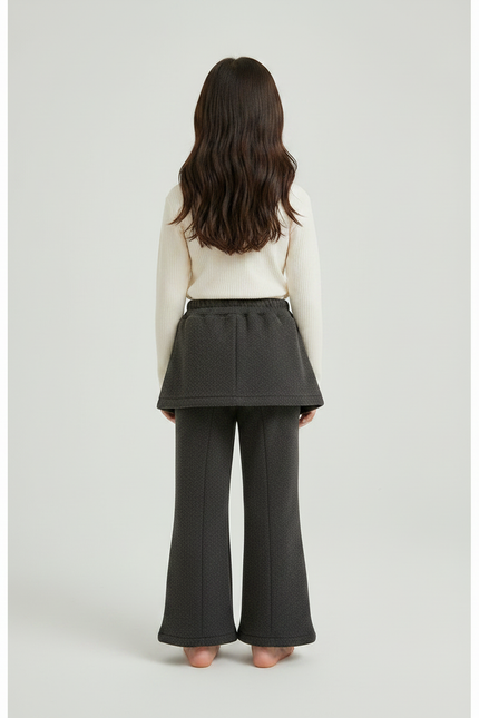 Pantalon Jupe Gris Molletonné Superposé Évasé Fille - vue 2
