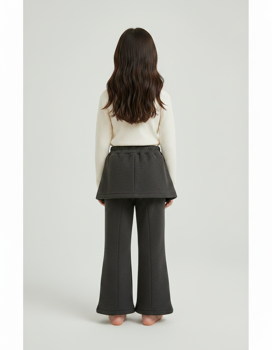Pantalon Jupe Gris Molletonné Superposé Évasé Fille - vue 2