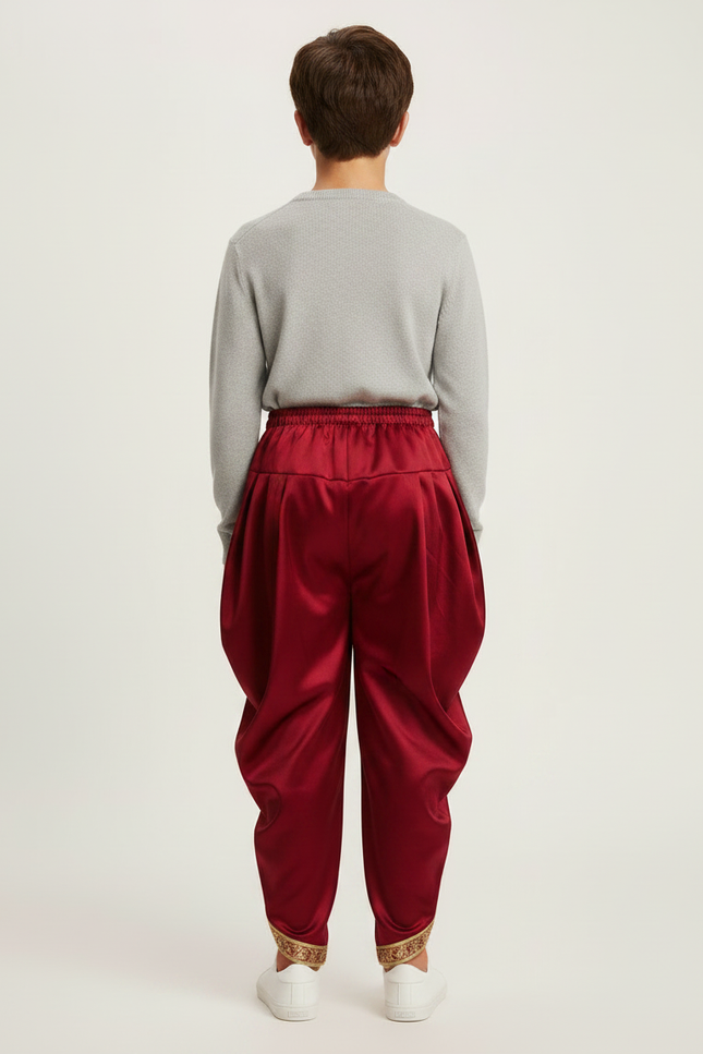 Pantalon Jupe Rouge Satiné Ample Doré Garçon - Bordeaux - vue 2