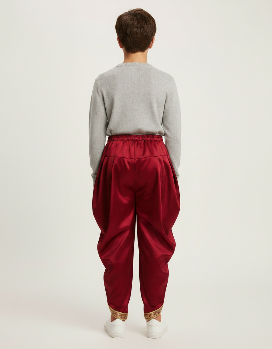 Pantalon Jupe Rouge Satiné Ample Doré Garçon - Bordeaux - vue 2