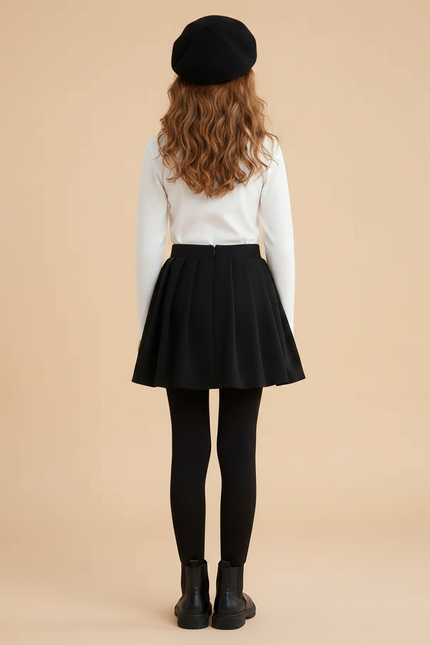 Pantalon Jupe Noir Plissé Chaud Fille - Molleton - vue 2