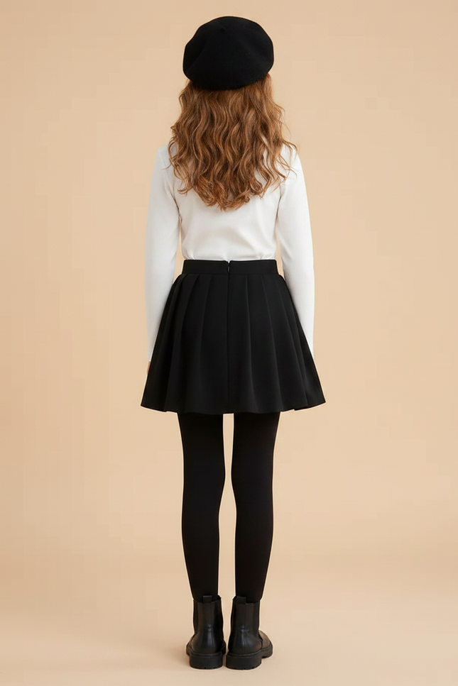 Pantalon Jupe Noir Plissé Chaud Fille - Molleton - vue 2