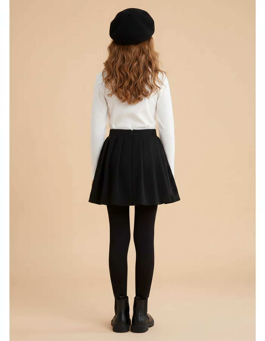Pantalon Jupe Noir Plissé Chaud Fille - Molleton - vue 2