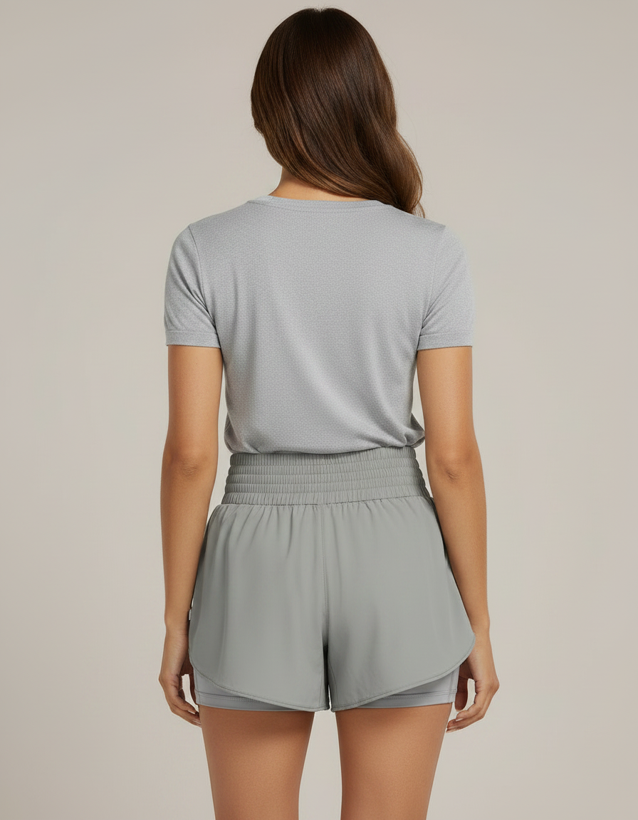 Pantalon Jupe Gris Smocké Doublé Sport Décontracté - Polyester - vue 2