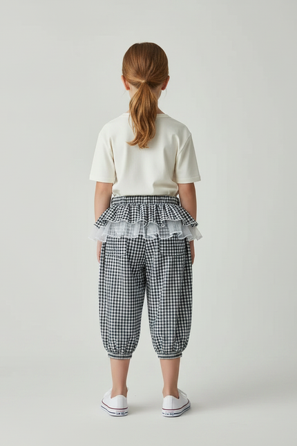 Pantalon Jupe Vichy Volants Tulle Enfant Fille - Imprimé Coton - vue 2
