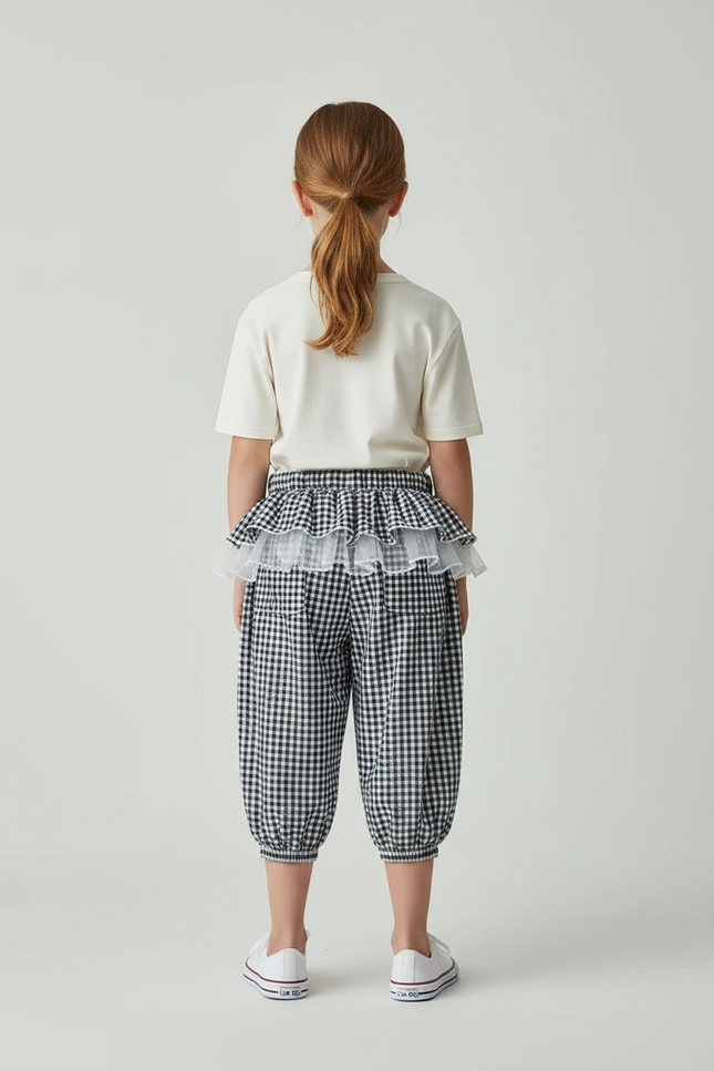 Pantalon Jupe Vichy Volants Tulle Enfant Fille - Imprimé Coton - vue 2