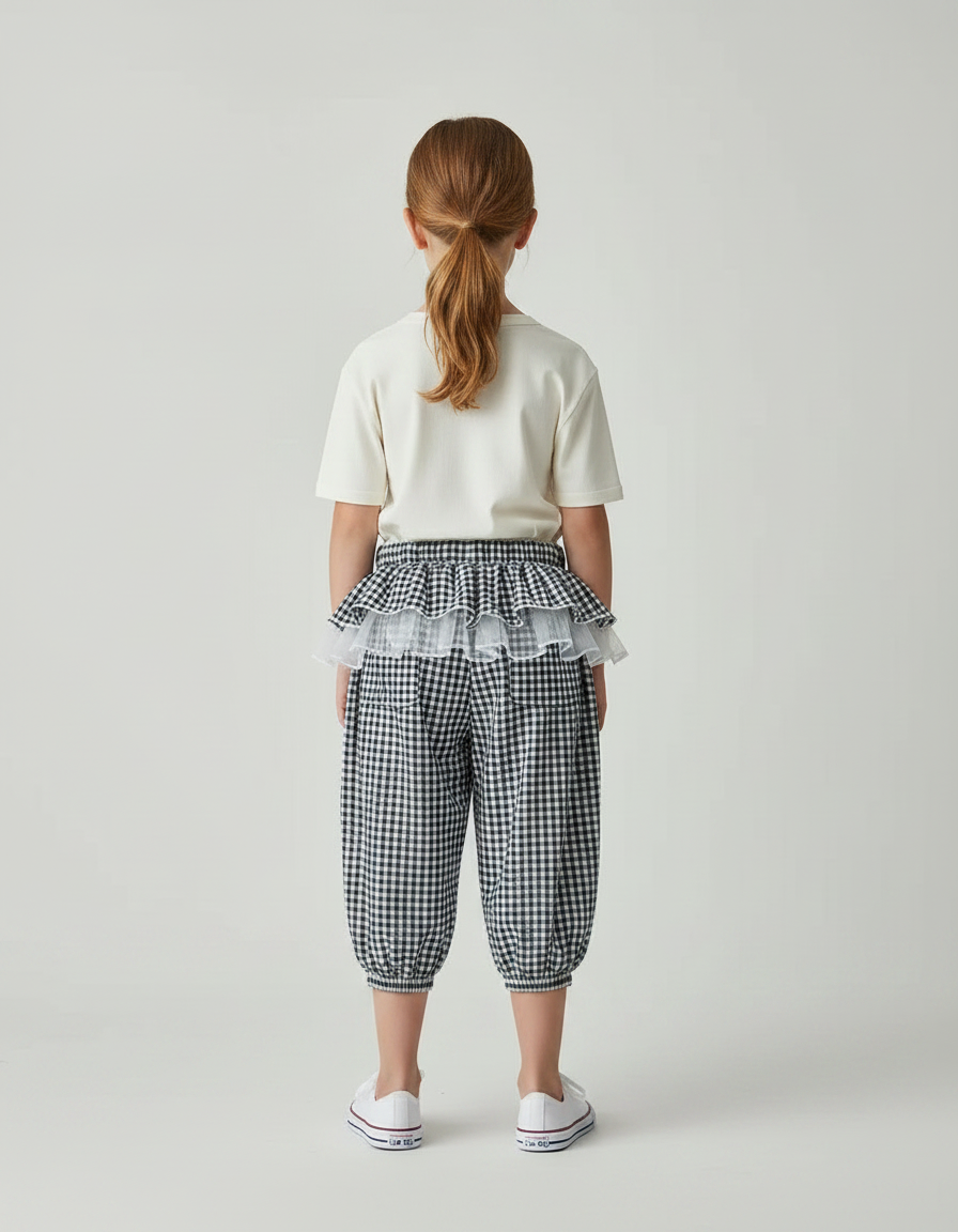 Pantalon Jupe Vichy Volants Tulle Enfant Fille - Imprimé Coton - vue 2
