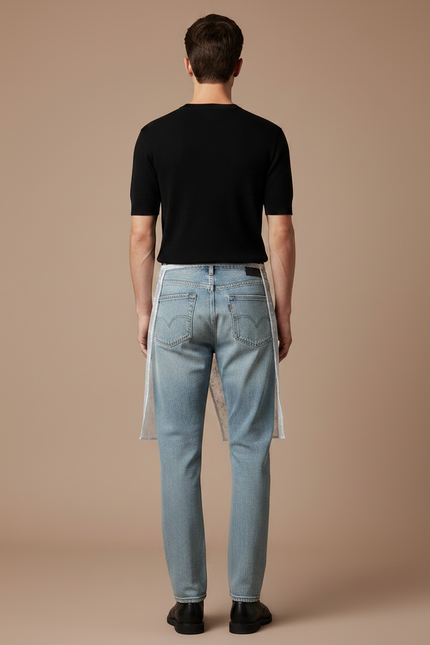 Pantalon Jupe Jean Blanc Brodé Transparent Homme - Bleu - vue 2