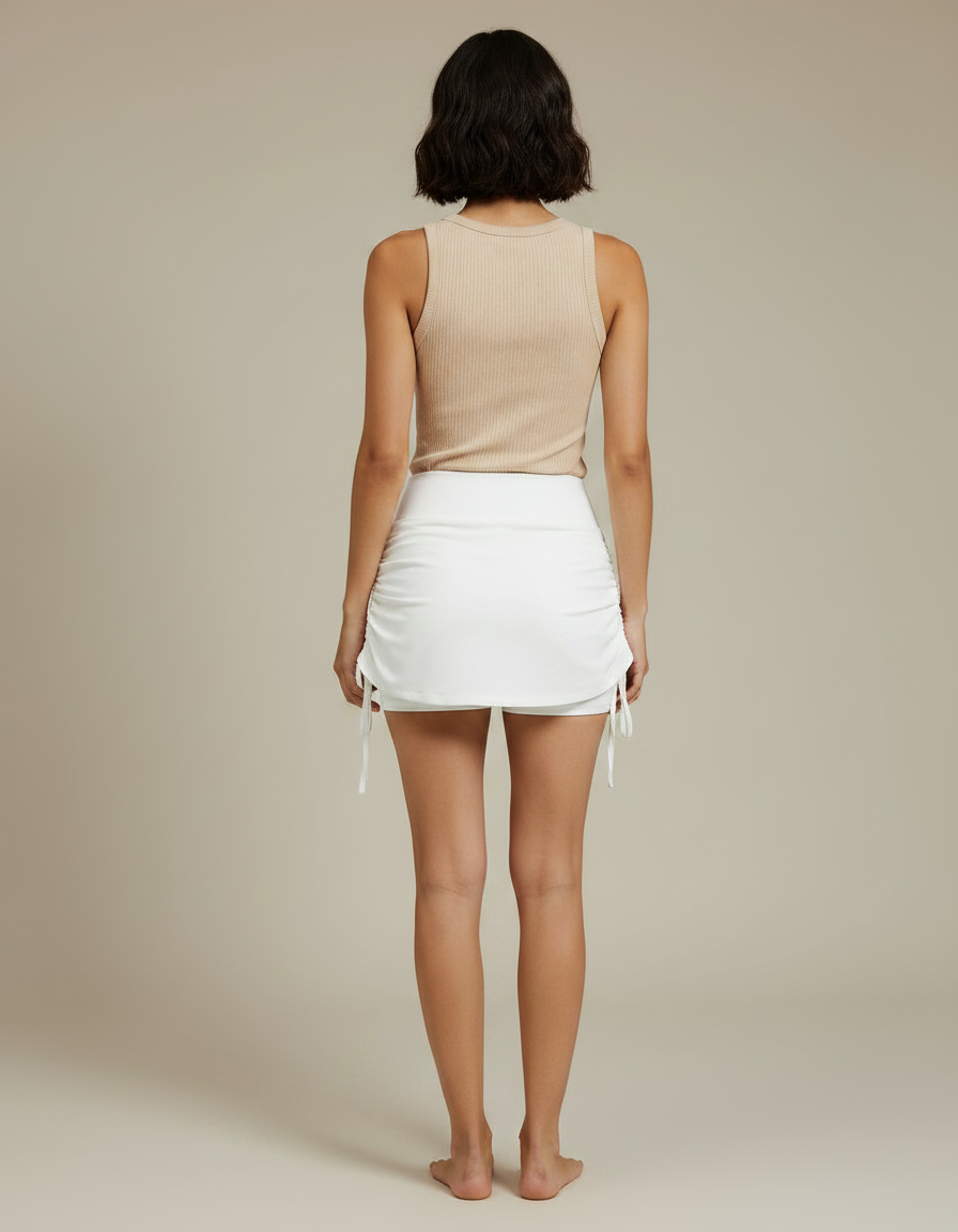 Pantalon Jupe Blanc Froncé Doublé Sportif Court - Polyester - vue 2