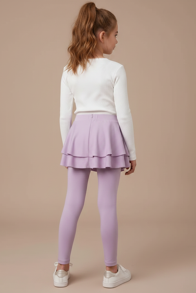 Pantalon Jupe Mauve Superposé Volants Fille Confortable - Violet Maille - vue 2