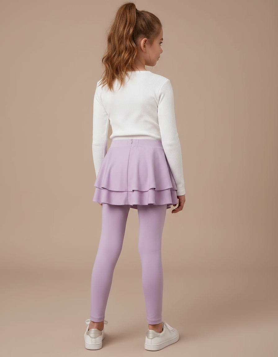 Pantalon Jupe Mauve Superposé Volants Fille Confortable - Violet Maille - vue 2