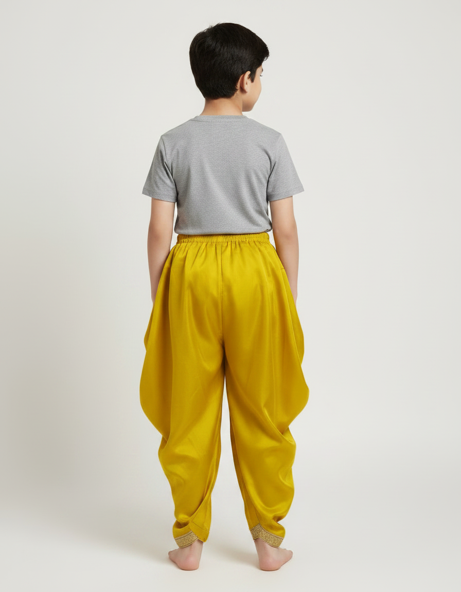Pantalon Jupe Jaune Satiné Drapé Doré Garçon - vue 2