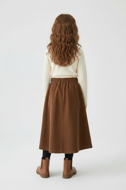 Pantalon Jupe Marron Côtelé Longue Évasée Enfant - Cordé - vue 2