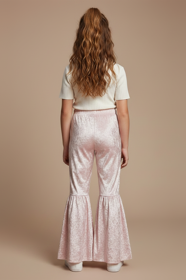 Pantalon Jupe Velours Rose Évasé Volants Fille - vue 2