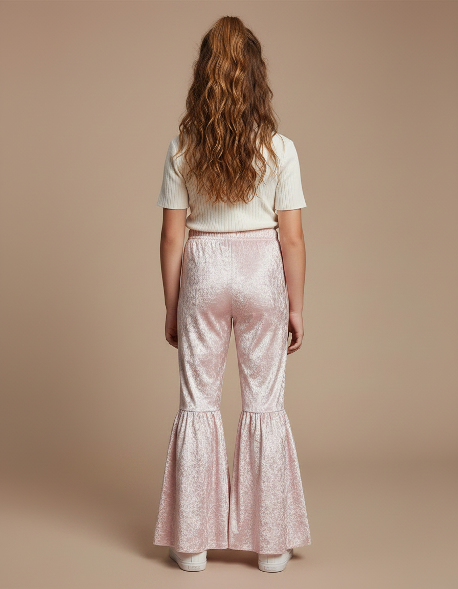 Pantalon Jupe Velours Rose Évasé Volants Fille - vue 2