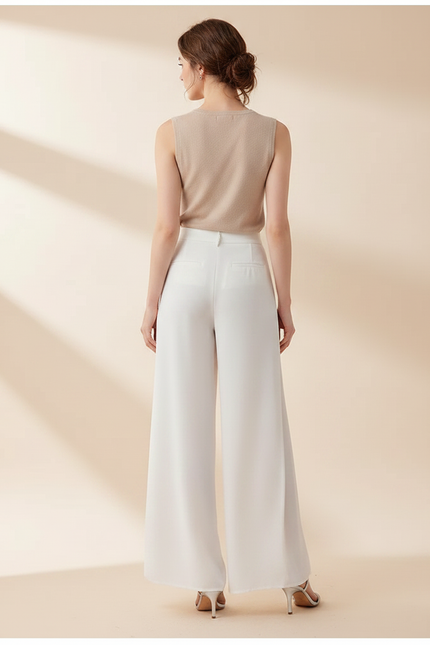 Pantalon Jupe Blanc Fluide Ample Élégant Femme - Satin - vue 2