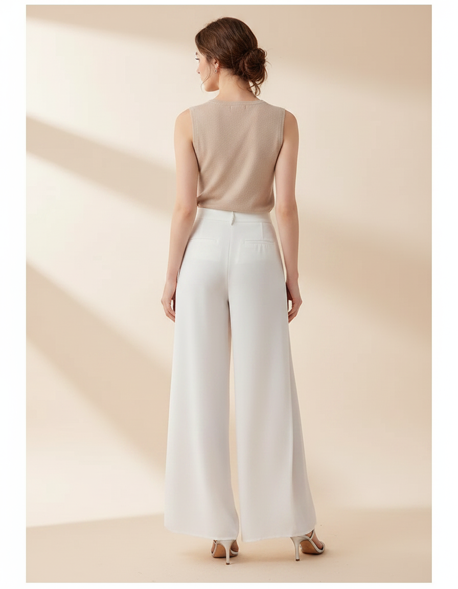Pantalon Jupe Blanc Fluide Ample Élégant Femme - Satin - vue 2