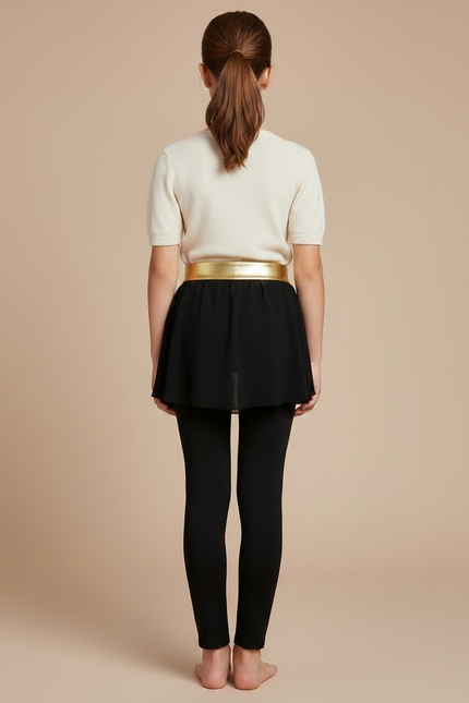 Pantalon Jupe Noir Strass Ceinture Dorée Fille - Polyester - vue 2