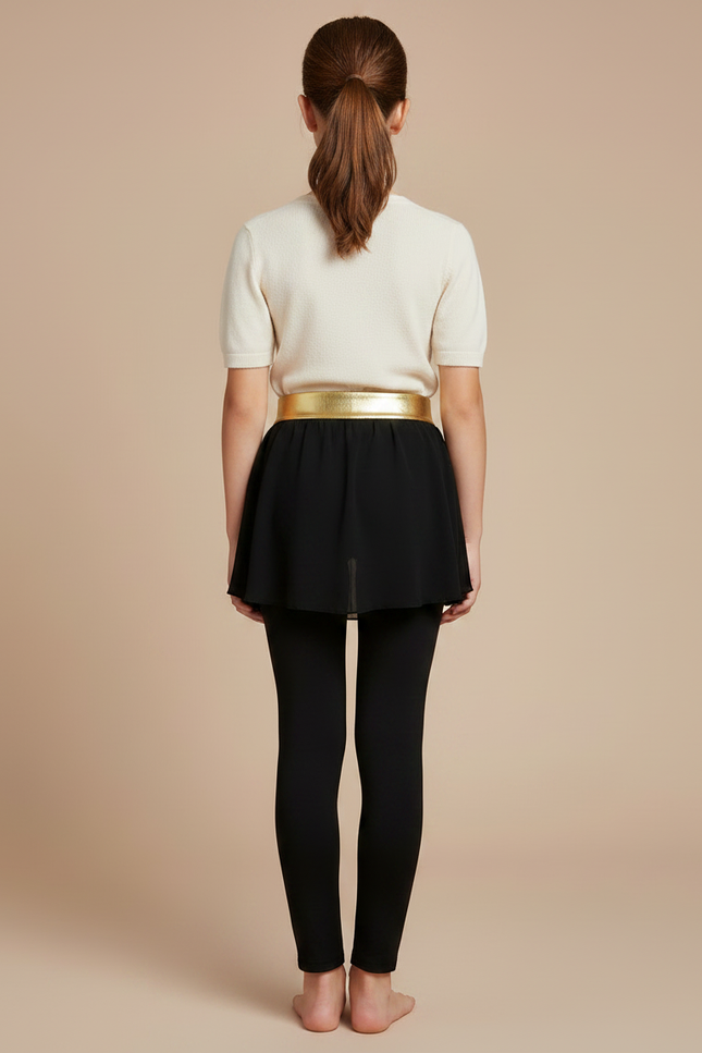 Pantalon Jupe Noir Strass Ceinture Dorée Fille - Polyester - vue 2