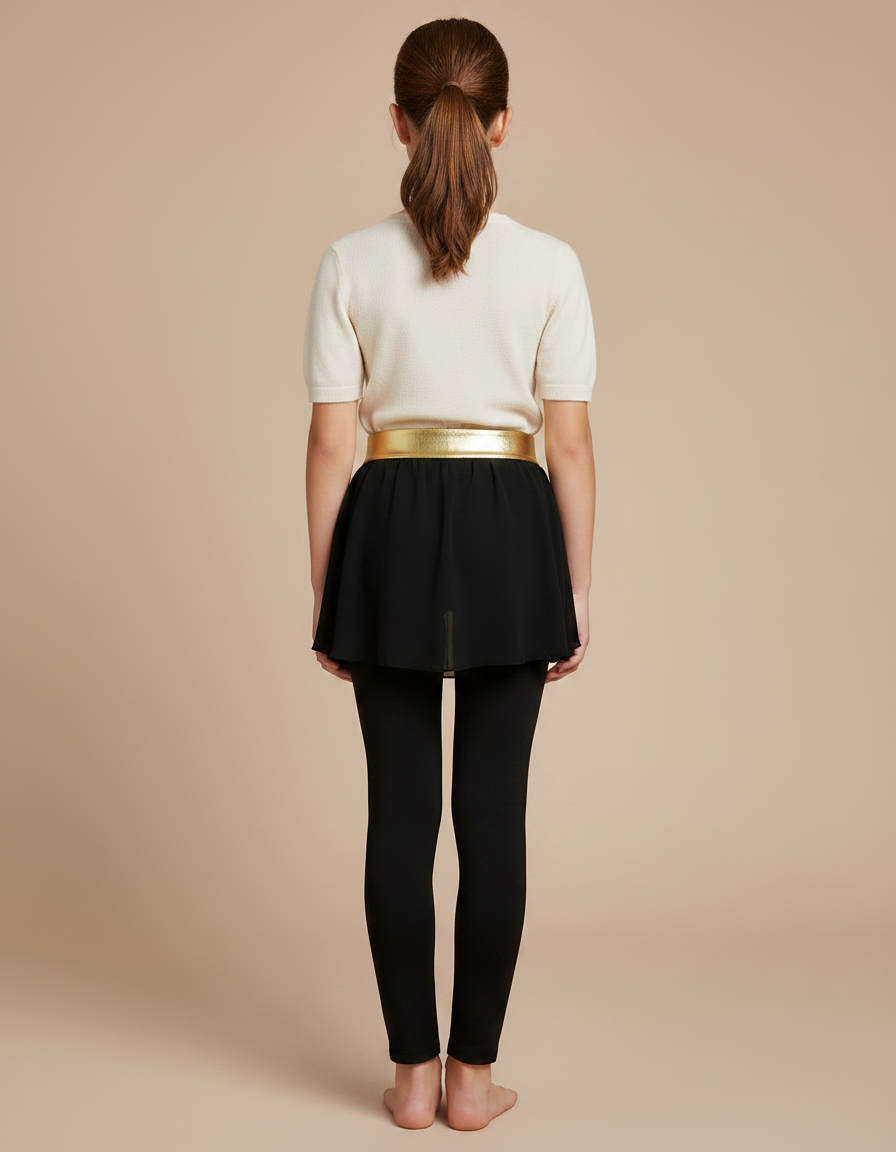 Pantalon Jupe Noir Strass Ceinture Dorée Fille - Polyester - vue 2