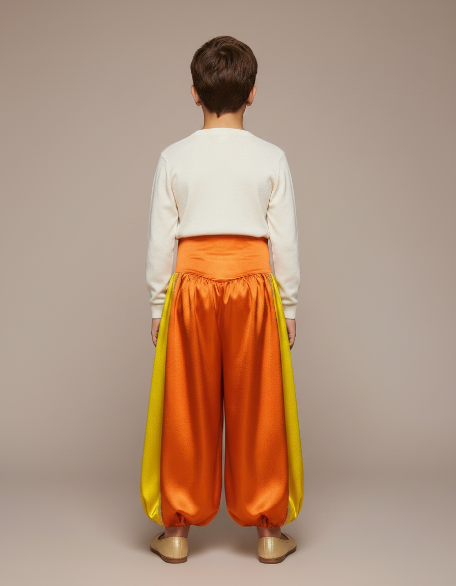 Pantalon Jupe Satiné Orange Jaune Drapé Enfant - Multicolore - vue 2