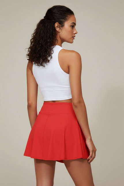 Pantalon Jupe Rouge Fluide Sportif Taille Haute - Polyester - vue 2