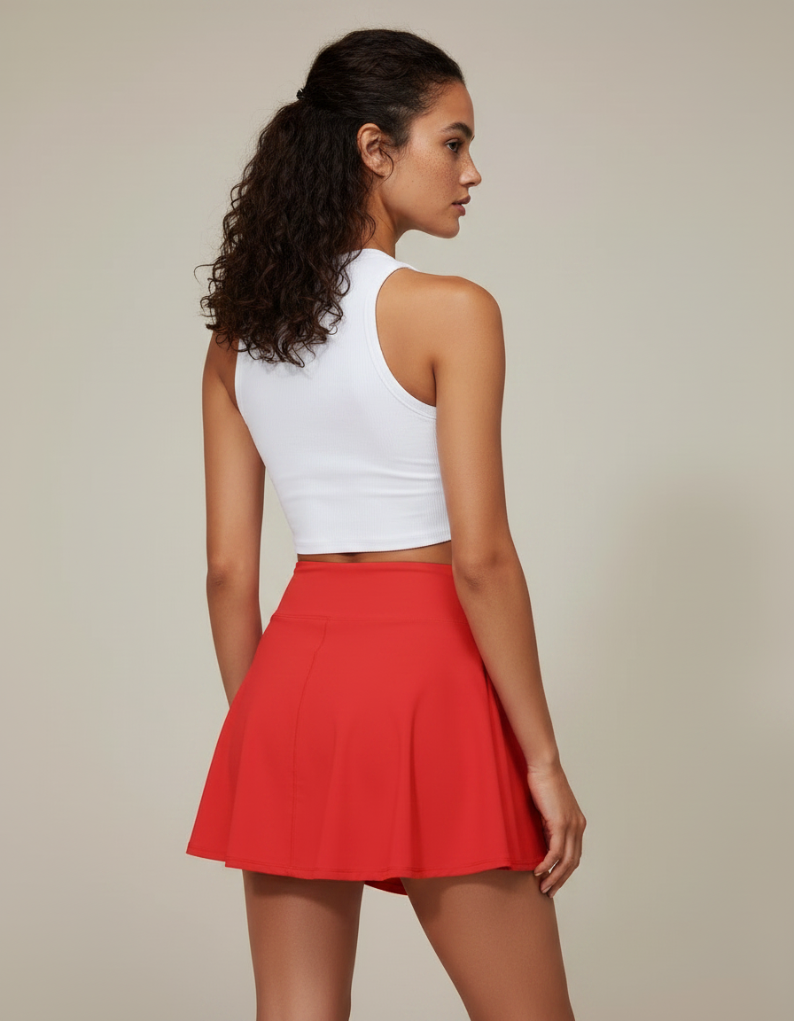 Pantalon Jupe Rouge Fluide Sportif Taille Haute - Polyester - vue 2