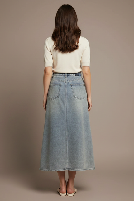 Pantalon Jupe Jean Bleu Clair Superposé Long Décontracté - vue 2